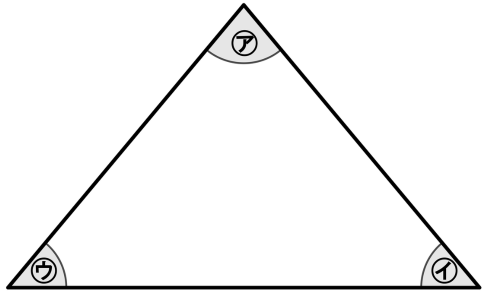 三角形の3つの内角に㋐㋑㋒のラベルを付けた図