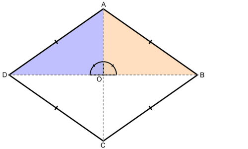 交点Oで角AODと角AOBが同じ大きさになり、合わせて一直線になることを示した図