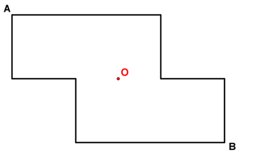 Z字形と、中央にある点O。左上の頂点Aと右下の頂点Bを示した図