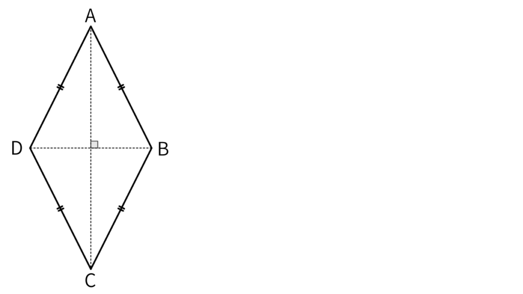 対角線AC=10cm・BD=5cmのひし形の図