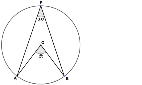 円周角35度のときの中心角㋐を示した図