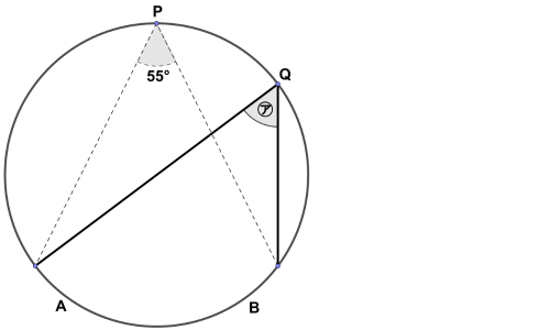 点Pと点Qで同じ2点A・Bからできる円周角を示した図