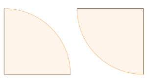 葉っぱ型を2つの扇形に分けた図