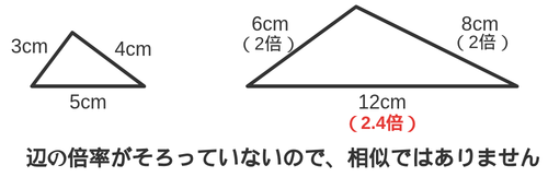 辺の倍率が2倍・2倍・2.4倍とそろっていない、相似ではない2つの三角形の図